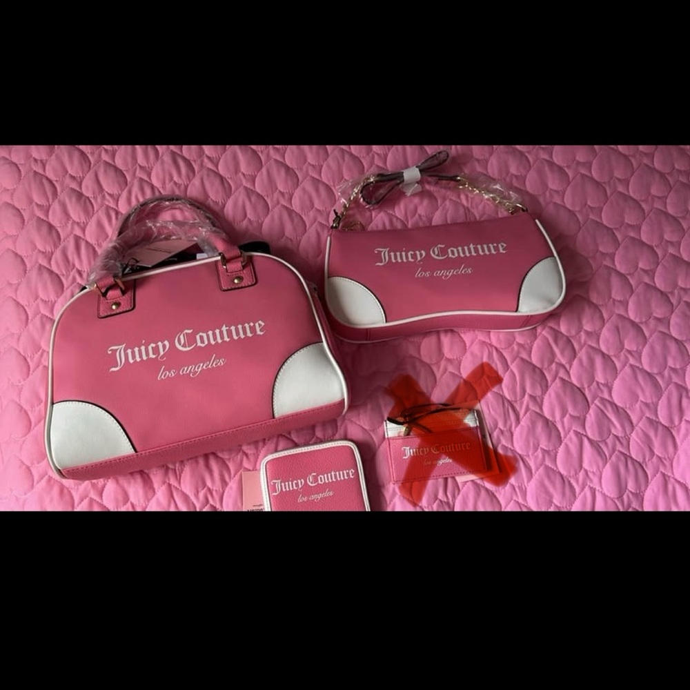 Juicy Couture Pink and White Travel Bag Set